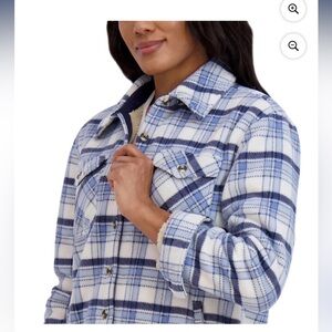 Sage Women's Plaid Sherpa Lined Plush Shirt Jacket (Blue, Medium)